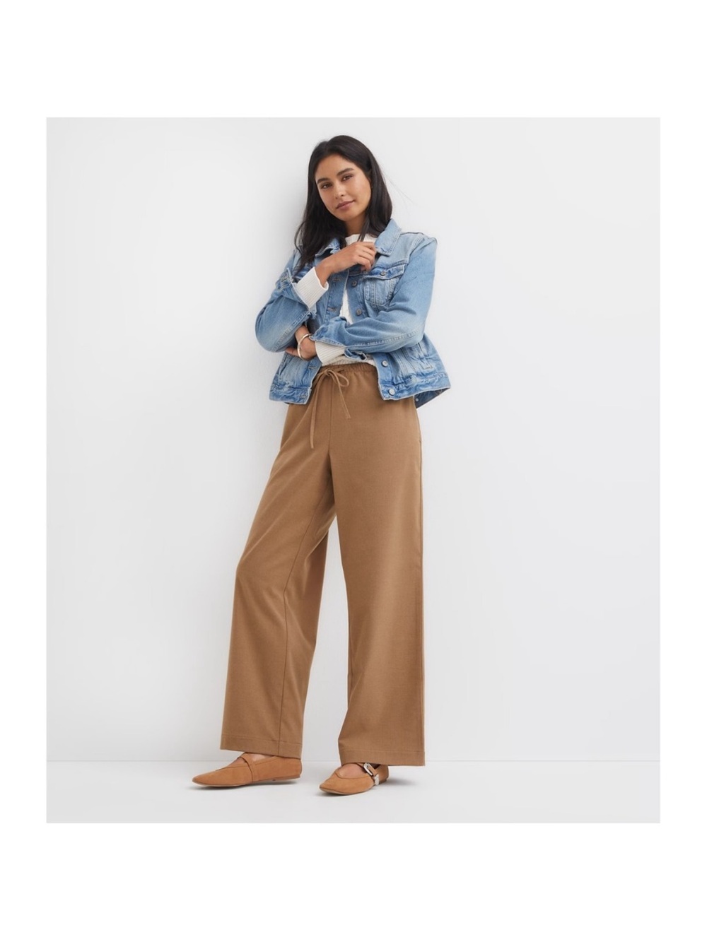 LOFT Sawyer Pull-On Pants Camel Brown Wide Leg Boho Minimalist Size XS Petite